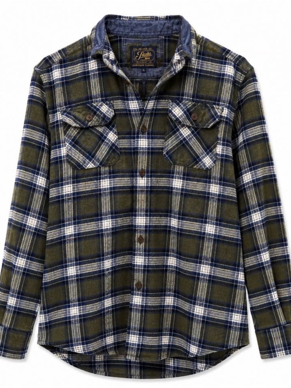 Men's Olive & Navy Plaid Long-Sleeve Flannel Shirt
